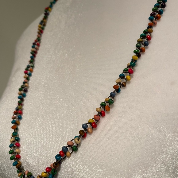 Colorful 18” necklace with metal rings and wooden beads - Picture 3 of 9